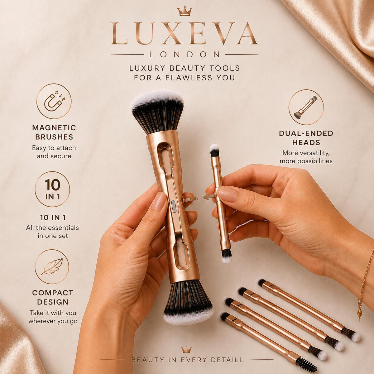 LUXEVA London™ 10-in-1 Luxury Magnetic Brush Set